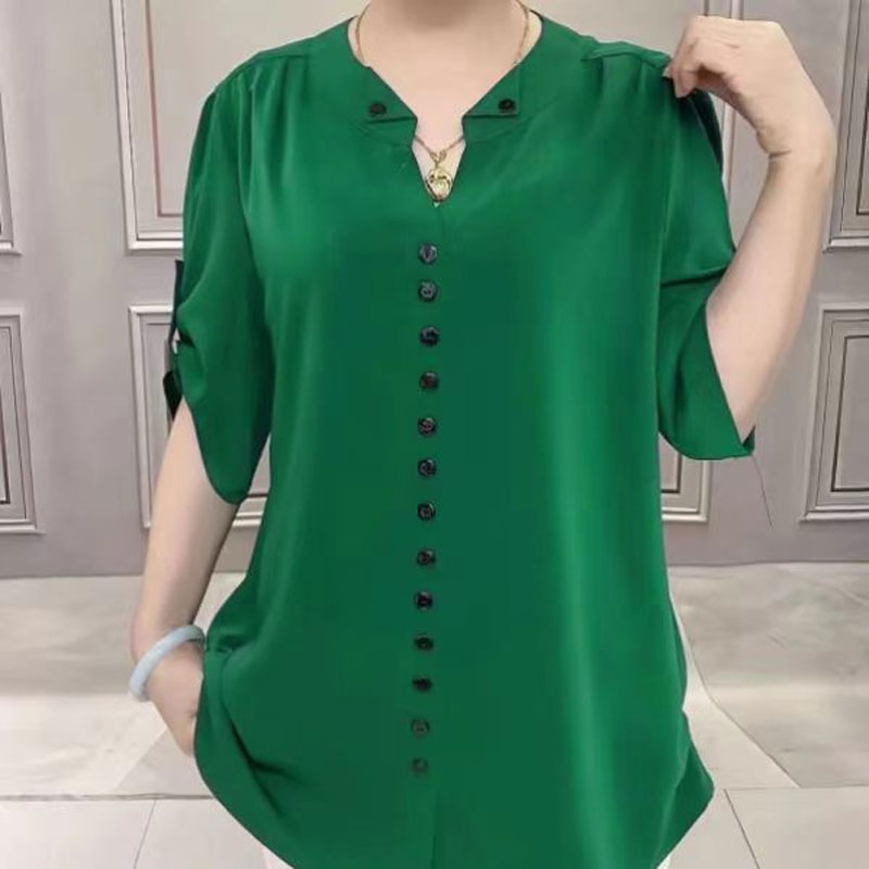 Basic Loose V-Neck Blouse Comm - Vintage Collectible Buttons review and price
